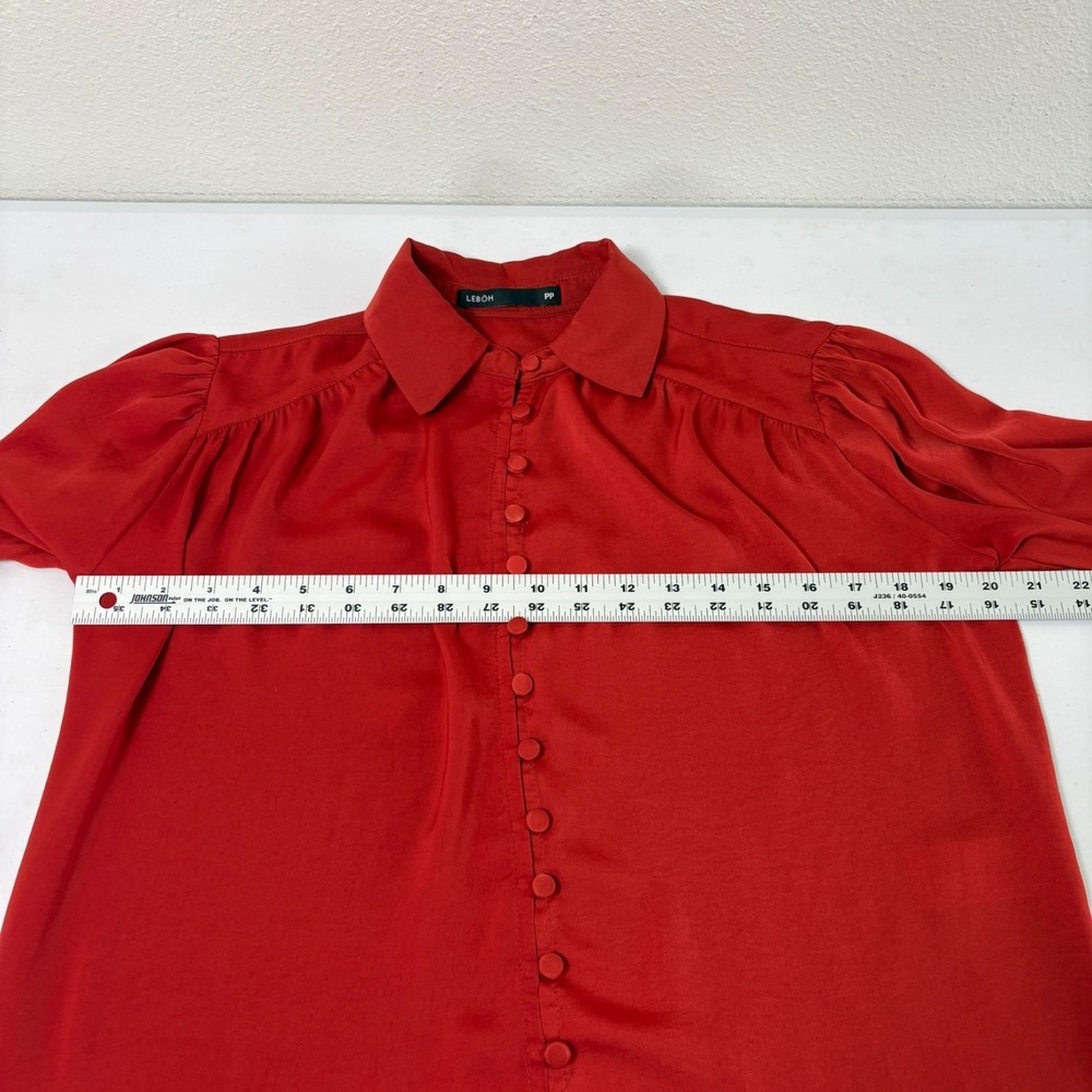 Lebôh Button Front Blouse SIze PP Orange Rust Satin Flounce Long Sleeve Top - Picture 10 of 11